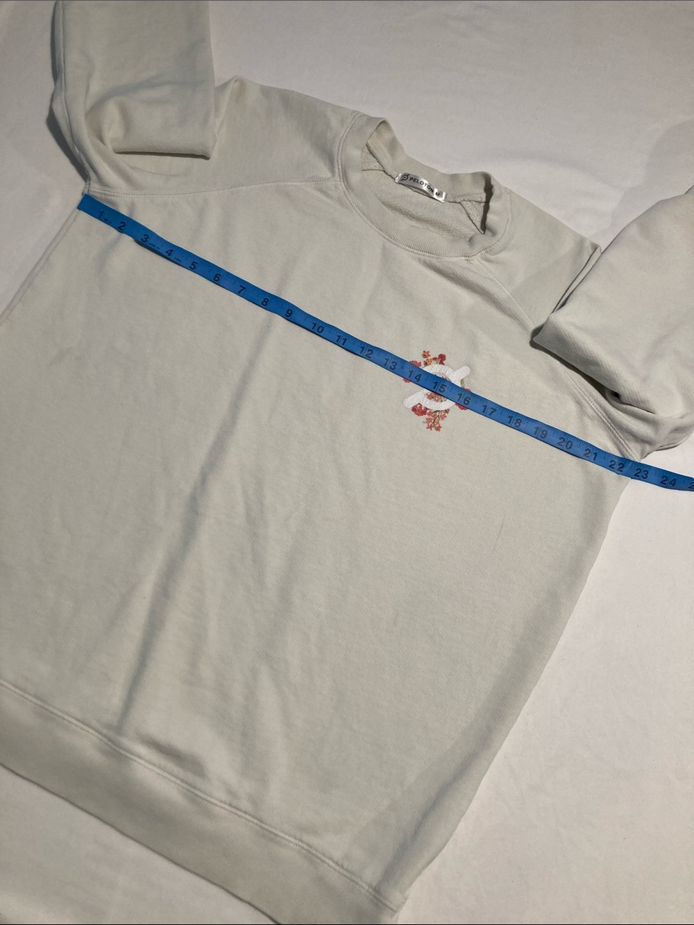 Peloton Cream Crewneck Sweatshirt with Yellow Sleeve Logo - Picture 6 of 9